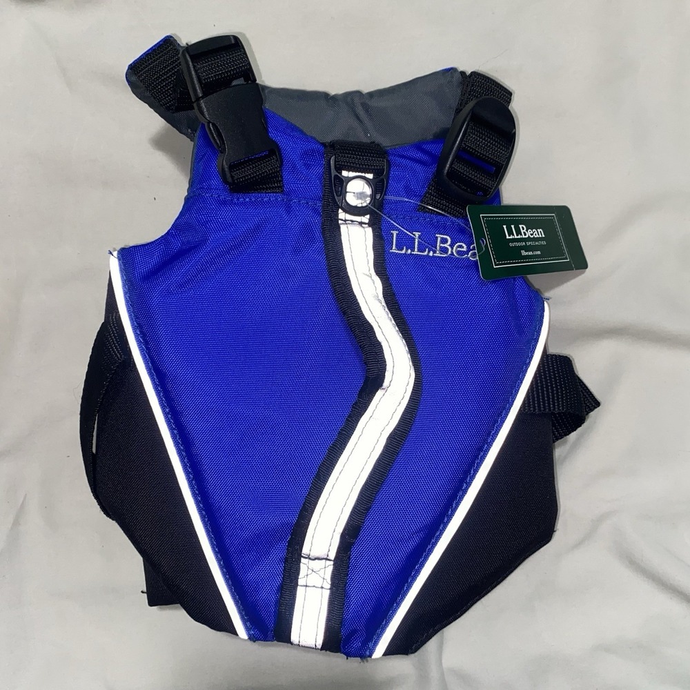 LL Bean Dog Flotation Device Life Jacket PFD Blue Nylon Pet Swim Safety Vest NWT